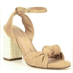 Cole Haan Sandals Womens Size 5B Tan Faux Suede Raffia Knotted Ankle Strap Heels